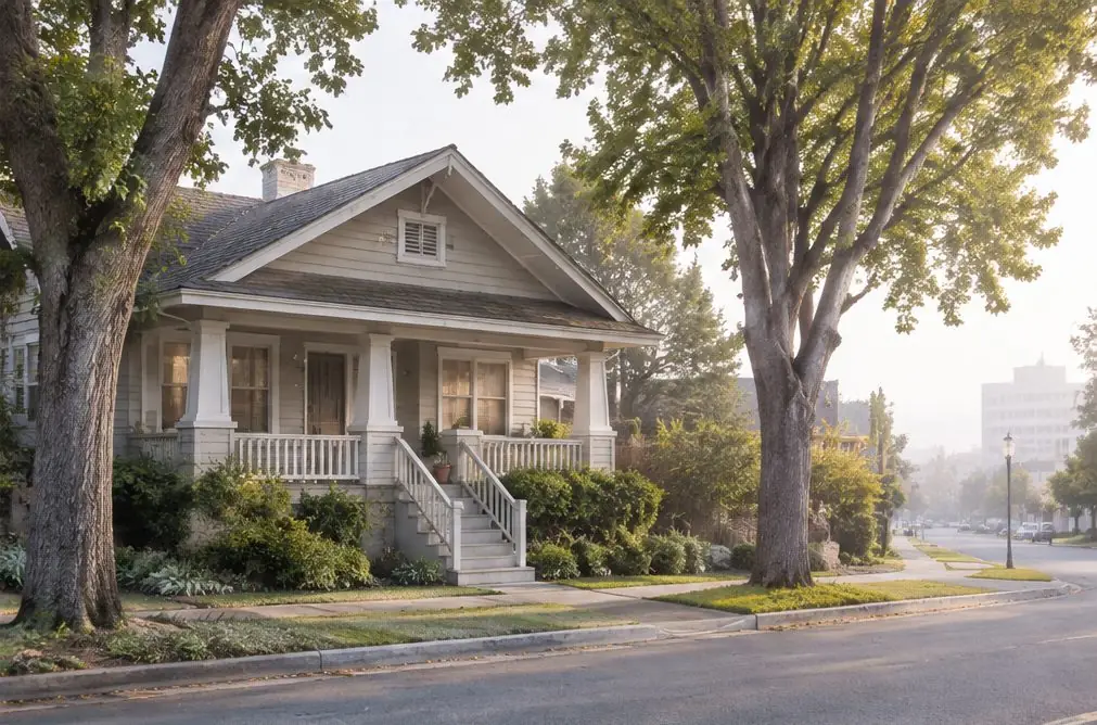 Illustration: a painted house in a typical Upper B Street street
